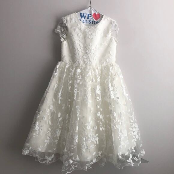 Princess Daliana Anthropologie Lindi Lace Piping White Flower Girl Dress Size 10 - Picture 12 of 12